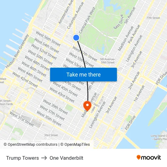 Trump Towers to One Vanderbilt map