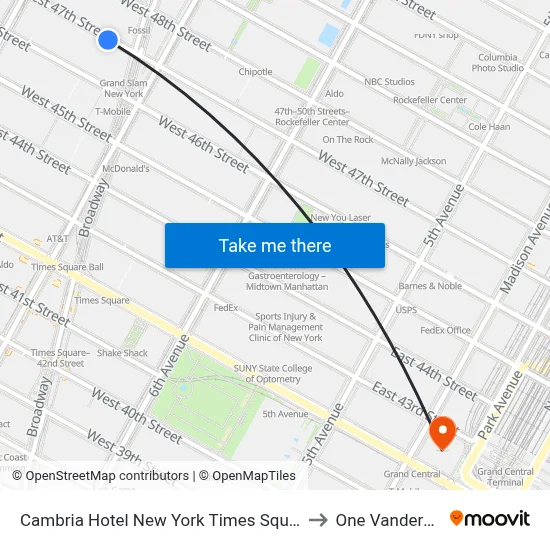 Cambria Hotel New York Times Square to One Vanderbilt map