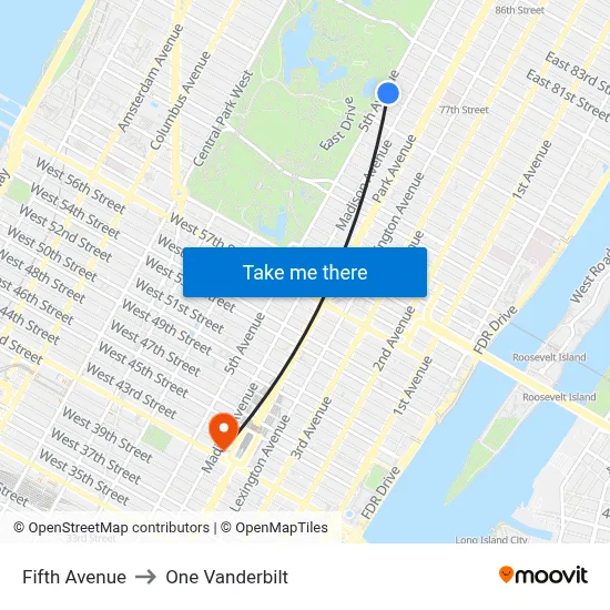 Fifth Avenue to One Vanderbilt map
