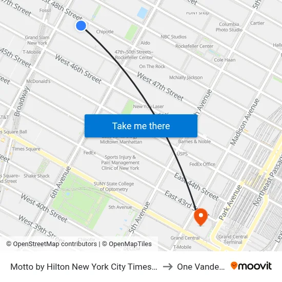 Motto by Hilton New York City Times Square to One Vanderbilt map