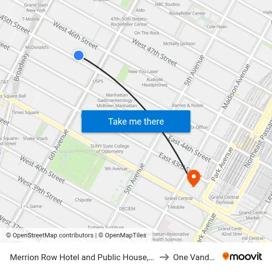 Merrion Row Hotel and Public House, New York to One Vanderbilt map