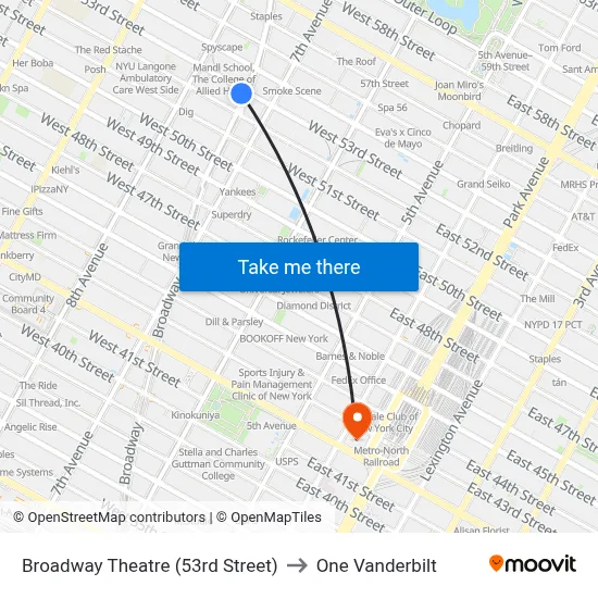 Broadway Theatre (53rd Street) to One Vanderbilt map