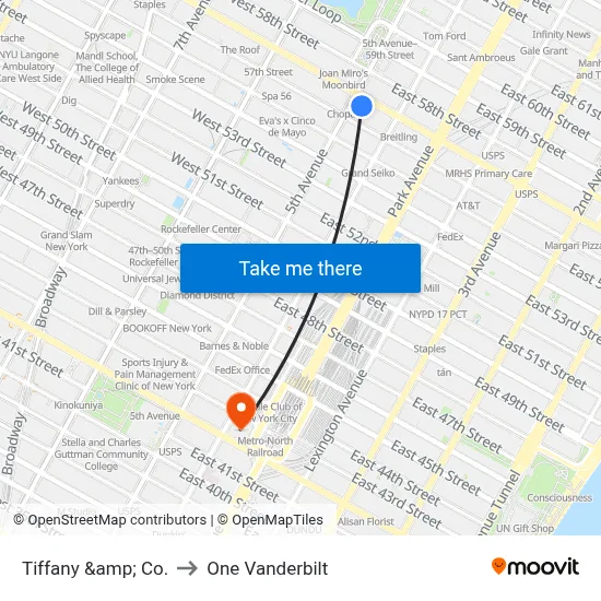 Tiffany &amp; Co. to One Vanderbilt map