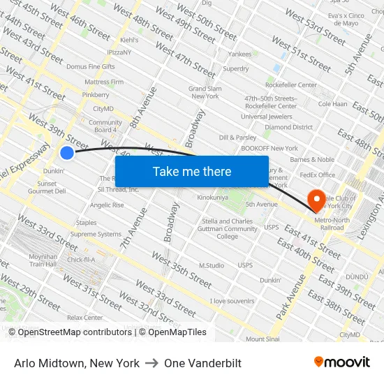 Arlo Midtown, New York to One Vanderbilt map