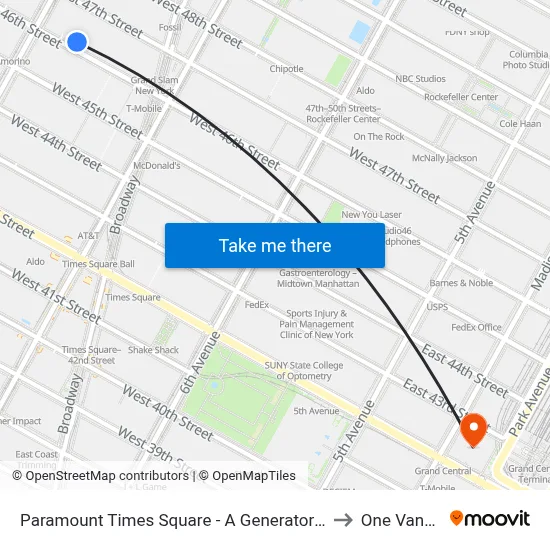 Paramount Times Square - A Generator Hotel, New York to One Vanderbilt map