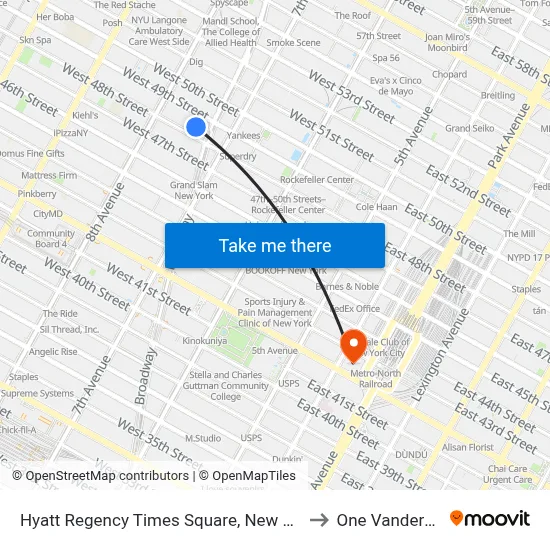 Hyatt Regency Times Square, New York to One Vanderbilt map