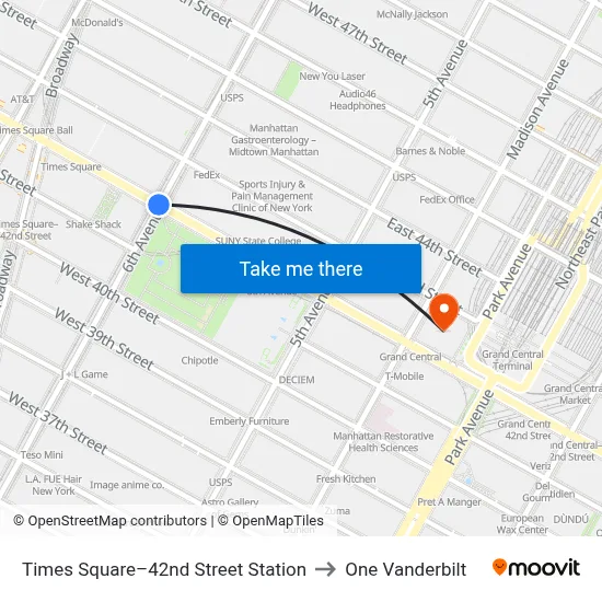 Times Square–42nd Street Station to One Vanderbilt map