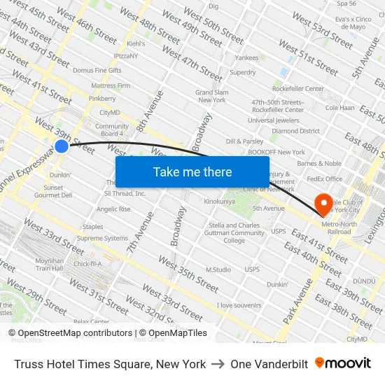 Truss Hotel Times Square, New York to One Vanderbilt map