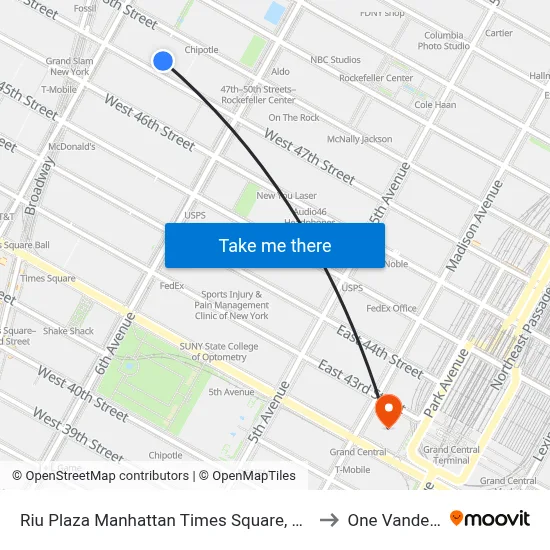 Riu Plaza Manhattan Times Square, New York to One Vanderbilt map