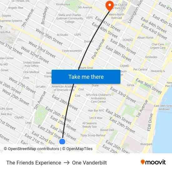 The Friends Experience to One Vanderbilt map