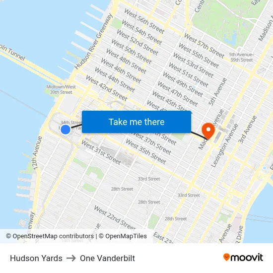 Hudson Yards to One Vanderbilt map
