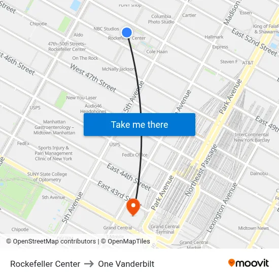 Rockefeller Center to One Vanderbilt map