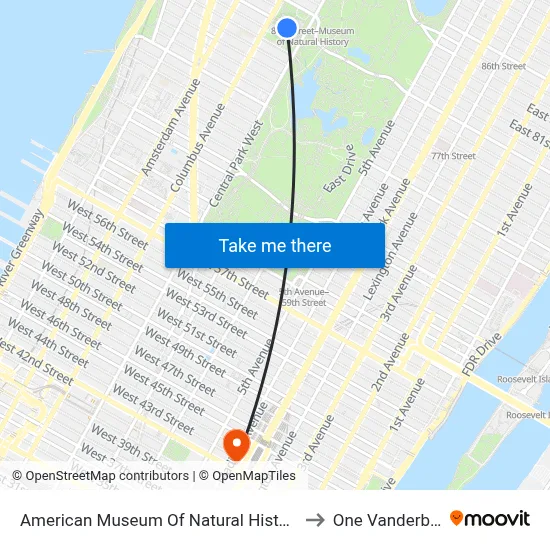 American Museum Of Natural History to One Vanderbilt map