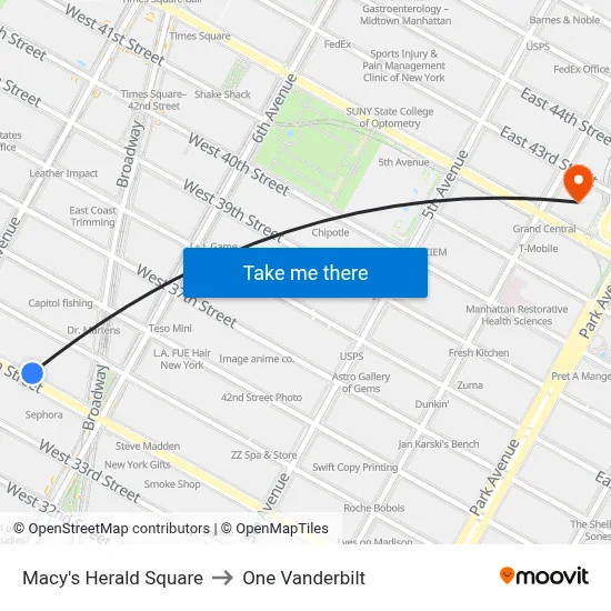 Macy's Herald Square to One Vanderbilt map