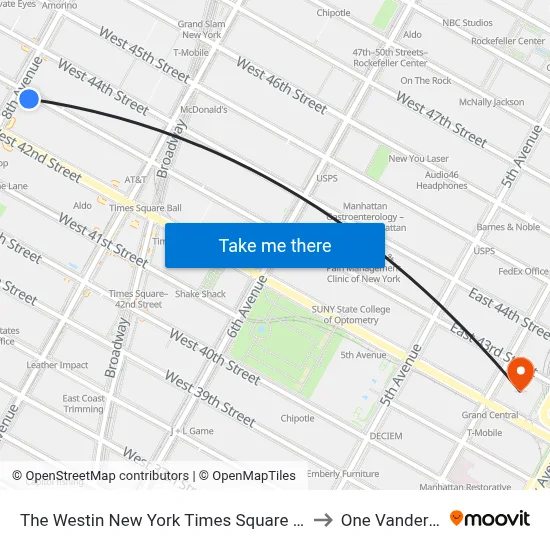 The Westin New York Times Square Hotel to One Vanderbilt map