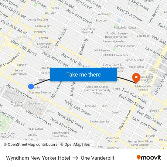 Wyndham New Yorker Hotel to One Vanderbilt map