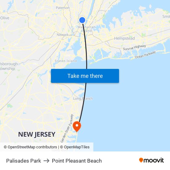 Palisades Park to Point Pleasant Beach map