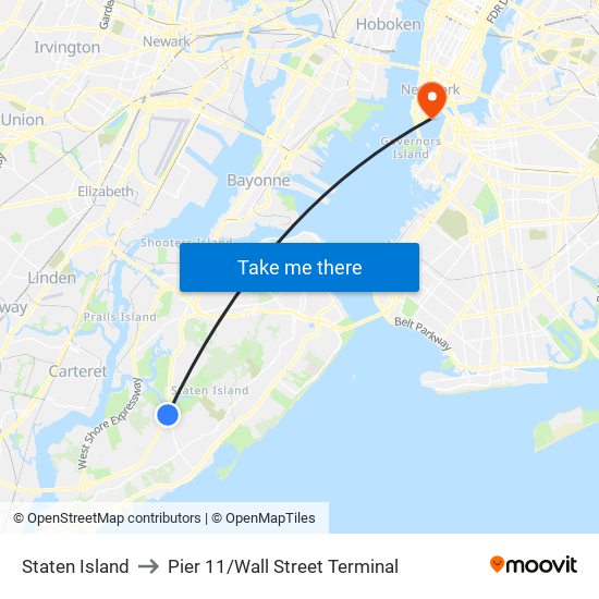 Staten Island to Pier 11/Wall Street Terminal map