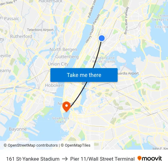 161 St-Yankee Stadium to Pier 11/Wall Street Terminal map