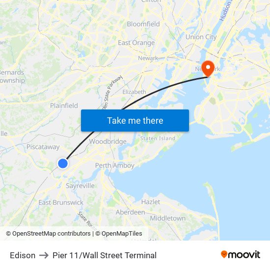 Edison to Pier 11/Wall Street Terminal map