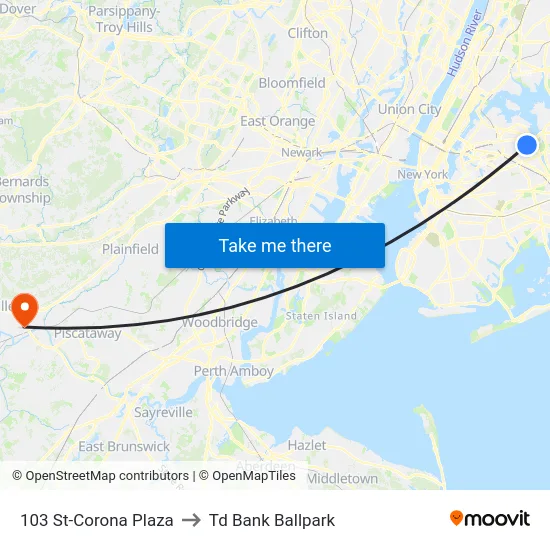 103 St-Corona Plaza to Td Bank Ballpark map