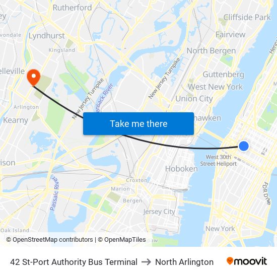 42 St-Port Authority Bus Terminal to North Arlington map