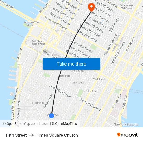 14th Street to Times Square Church map