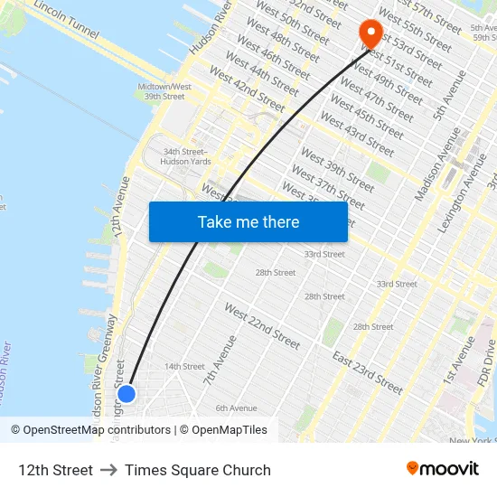 12th Street to Times Square Church map