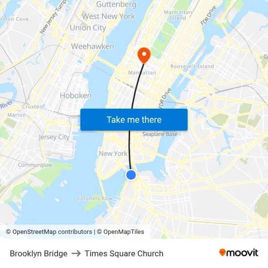Brooklyn Bridge to Times Square Church map