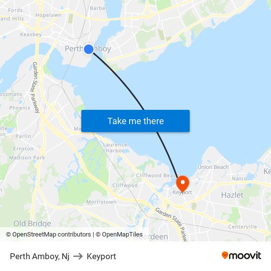 Perth Amboy, Nj to Keyport map