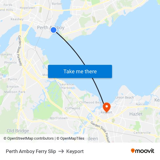Perth Amboy Ferry Slip to Keyport map