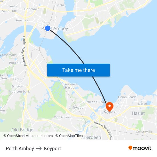 Perth Amboy to Keyport map