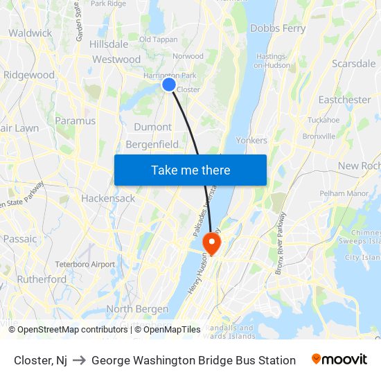 Closter, Nj to George Washington Bridge Bus Station map