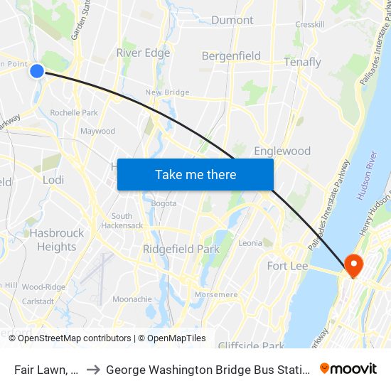 Fair Lawn, Nj to George Washington Bridge Bus Station map