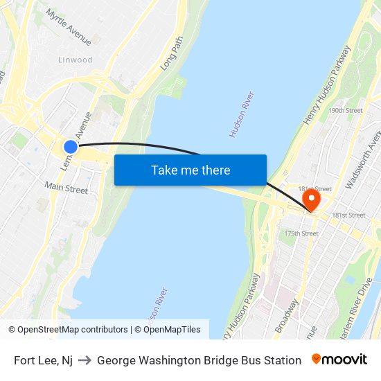Fort Lee, Nj to George Washington Bridge Bus Station map