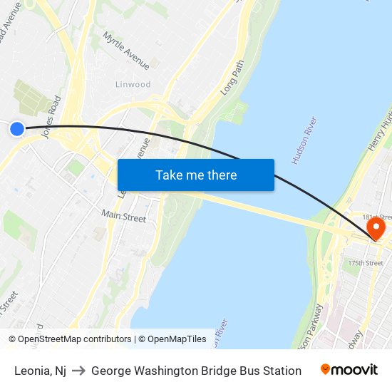 Leonia, Nj to George Washington Bridge Bus Station map