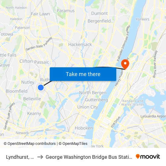 Lyndhurst, Nj to George Washington Bridge Bus Station map