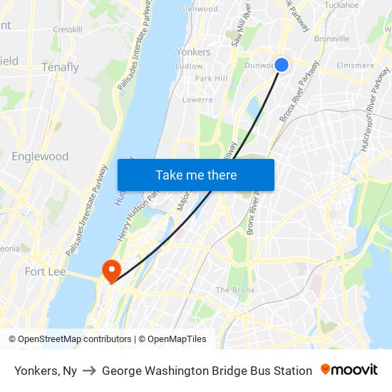 Yonkers, Ny to George Washington Bridge Bus Station map