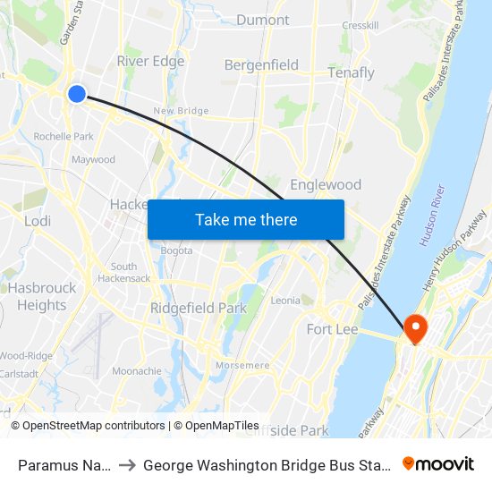 Paramus Nails to George Washington Bridge Bus Station map