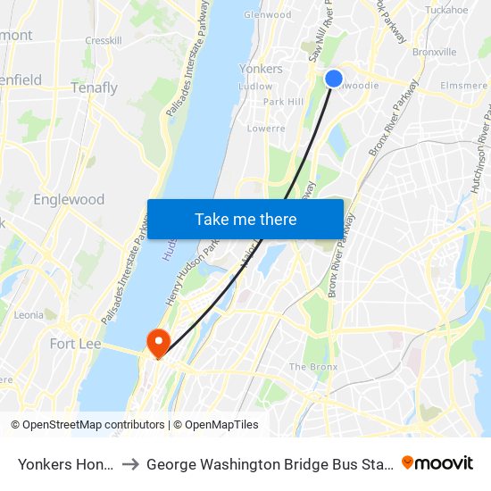 Yonkers Honda to George Washington Bridge Bus Station map