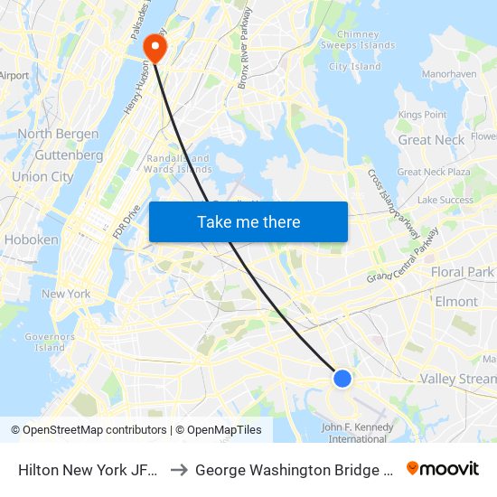 Hilton New York JFK Airport to George Washington Bridge Bus Station map