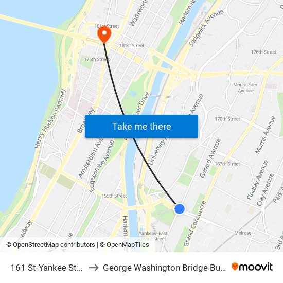 161 St-Yankee Stadium to George Washington Bridge Bus Station map