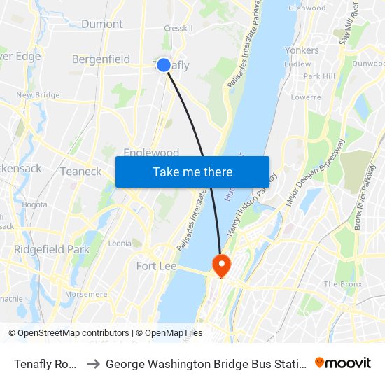 Tenafly Road to George Washington Bridge Bus Station map