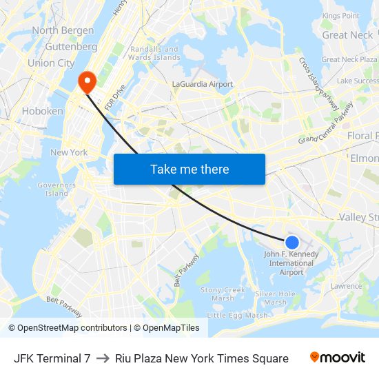 JFK Terminal 7 to Riu Plaza New York Times Square map