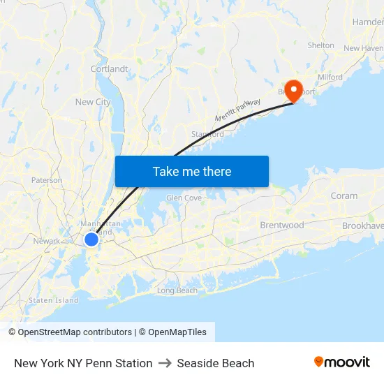 New York NY Penn Station to Seaside Beach map