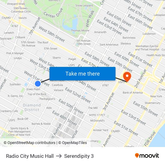 Radio City Music Hall to Serendipity 3 map