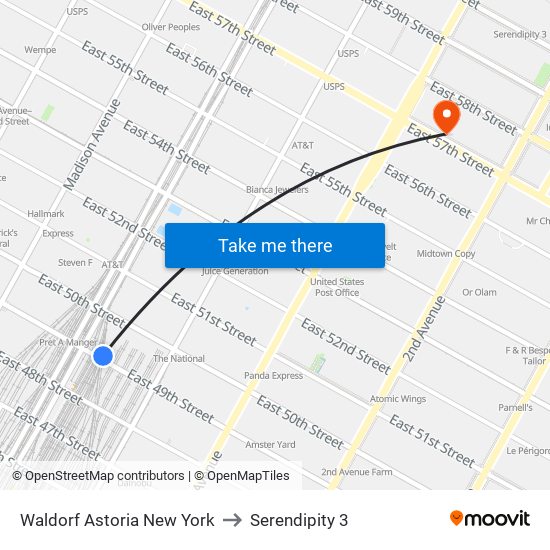 Waldorf Astoria New York to Serendipity 3 map