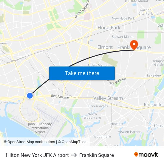 Hilton New York JFK Airport to Franklin Square map