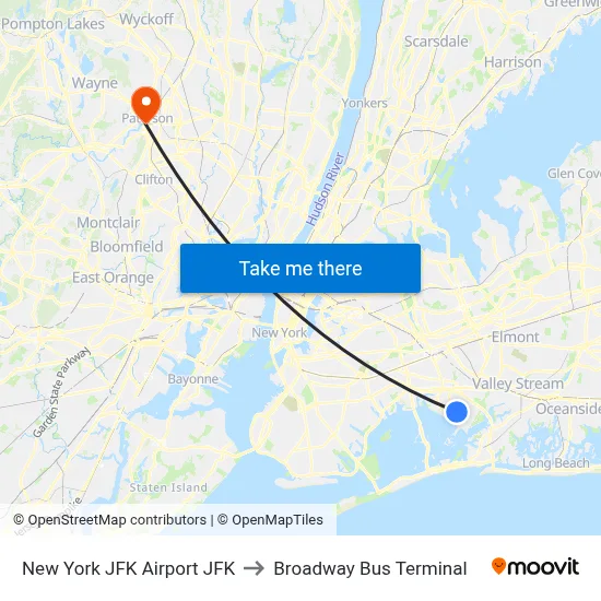 New York JFK Airport JFK to Broadway Bus Terminal map