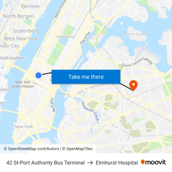 42 St-Port Authority Bus Terminal to Elmhurst Hospital map